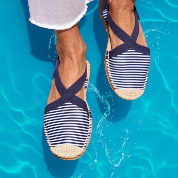 Sea Star Mariner Seafarer Slingback Blue and White Stripe Size 8 - Picture 10 of 10